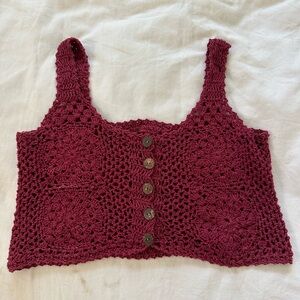 Handmade Women's Burgundy Crochet Top